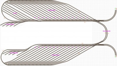Schattenbahnhof.jpg (386.31 KiB) 10221 mal betrachtet die jeweils vordersten Zuführungsgleise sind noch mit Tomix-Reinigungsgleisen ausgestattet und hier werden auch die Züge von der Anlage genommen bzw. aufgesetzt